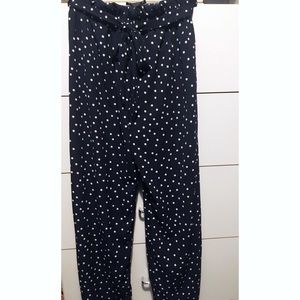 Cute polka dot navy paper bag waist pants